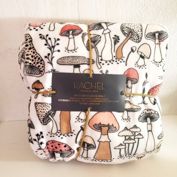 RACHEL Rachel Roy Solid Oversized Plush Blanket Twin XL 66” x 96”, Mushroom, NWT - Picture 1 of 14